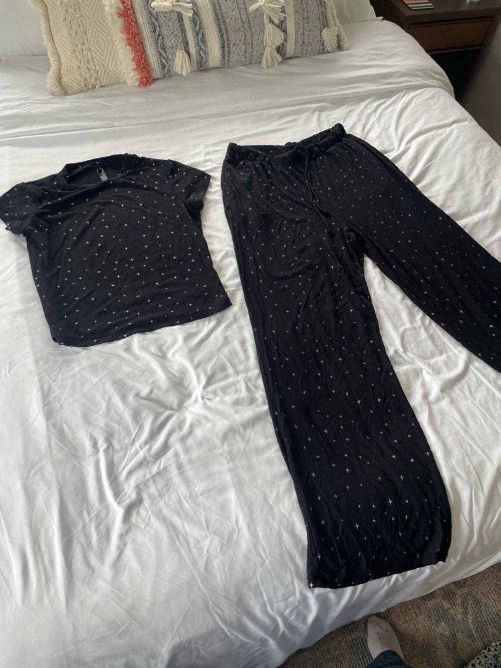 SKIMS Star Print Rib Pajama Pants In Onyx Sparkle Print